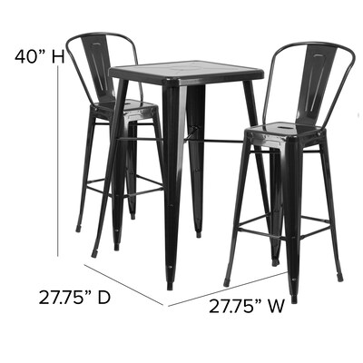 Flash Furniture Gable Indoor-Outdoor Bar Table Set with 2 Stools with Backs, 27.75" x 27.75", Black (CH31330B230GBBK)