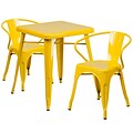 Flash Furniture Metal Indoor/Outdoor Table Set with 2 Arm Chairs; Yellow (CH31330270YL)