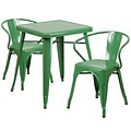 Flash Furniture Metal Indoor/Outdoor Table Set; Green with 2 Arm Chairs (CH31330270GN)