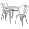 Flash Furniture Metal Indoor/Outdoor Table Set with 2 Stack Chairs; Silver (CH31330230SIL)