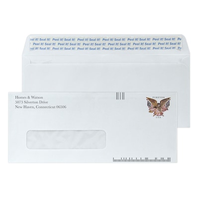 Custom #10 Barcode Pre-Stamped Peel and Seal Window Envelopes, 4 1/4 x 9 1/2, 24# White Wove, 1 St