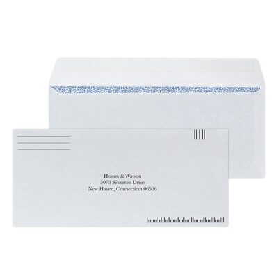 Custom #10 Barcode Peel and Seal Envelopes with Security Tint, 4 1/4" x 9 1/2", 24# White Wove, 1 Standard Ink, 250 / Pack