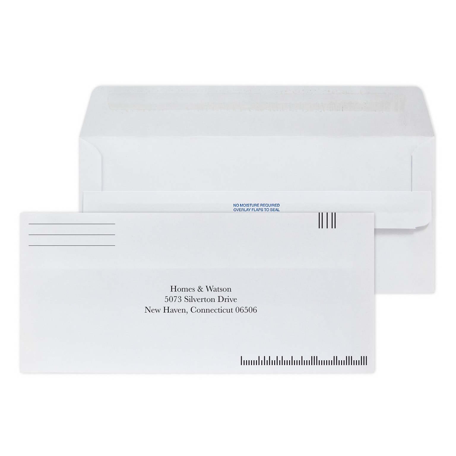 Custom #10 Barcode Self Seal Envelopes, 4 1/8 x 9 1/2, 24# White Wove, 1 Standard Ink, 250 / Pack