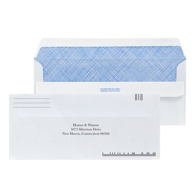 Custom #10 Barcode Self Seal Envelopes with Security Tint, 4 1/4 x 9 1/2, 24# White Wove, 1 Standa