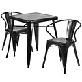 Flash Furniture Metal Indoor/Outdoor Table Set with 2 Arm Chairs; Black (CH31330270BK)
