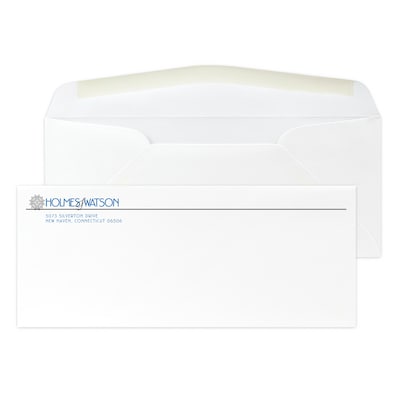 Custom #10 Stationery Envelopes, 4 1/4 x 9 1/2, 70# Cougar Opaque Smooth White, 2 Standard Flat In