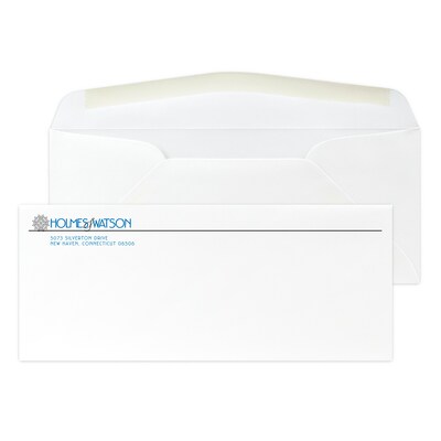 Custom #10 Stationery Envelopes, 4 1/4 x 9 1/2, 70# Cougar Opaque Smooth White, 2 Standard Flat In