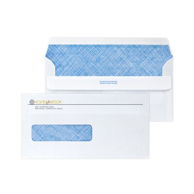 Custom 4-1/2"x9" Insurance Claim Self Seal Window Envelope with Security Tint, 24# White Wove, 1 Std and 1 Custom Ink, 250/Pack