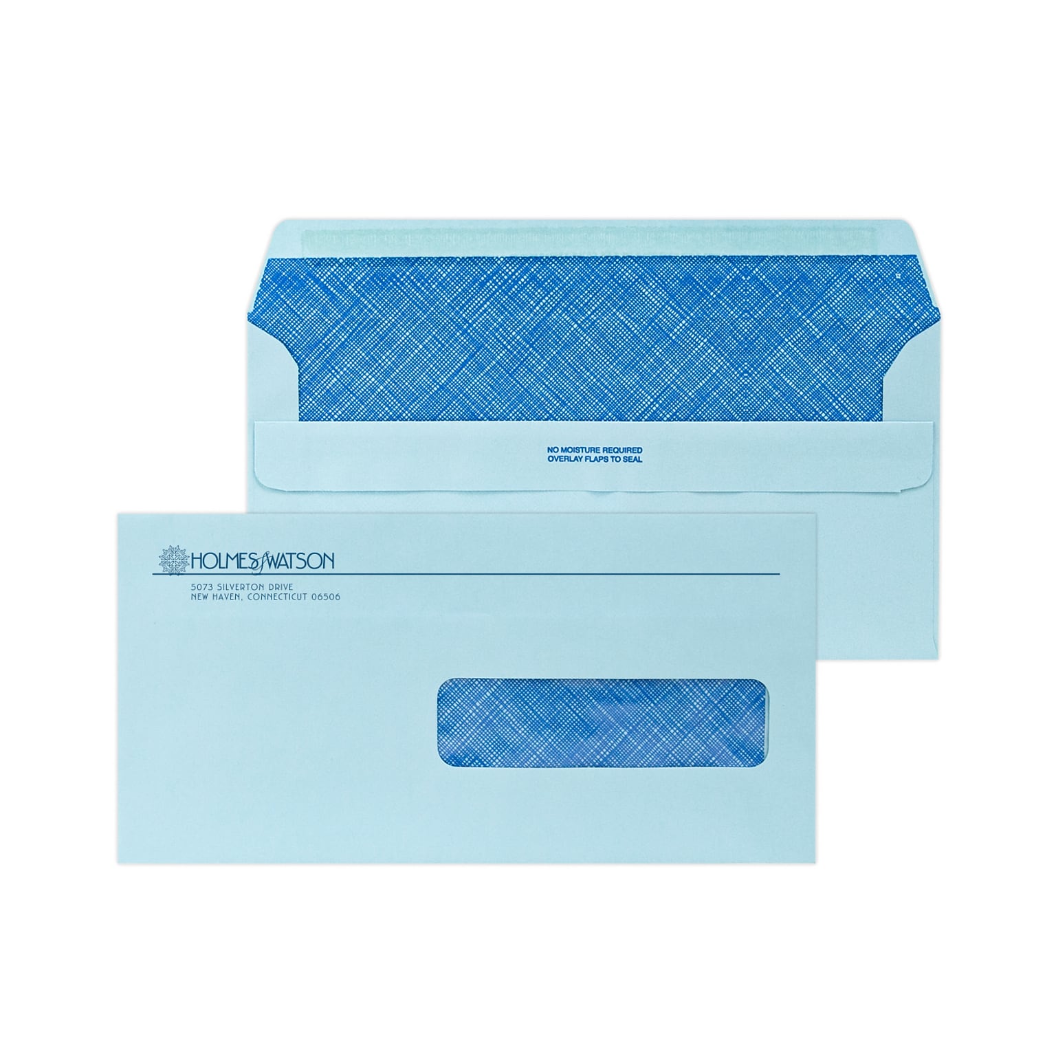 Custom 4-1/2 x 9 Insurance Claim Self Seal Right Window Envelopes with Security Tint, 24# Blue Wove, 1 Custom Ink, 250 / Pack