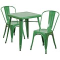 Flash Furniture Metal Indoor/Outdoor Table Set with 2 Stack Chairs; Green (CH31330230GN)