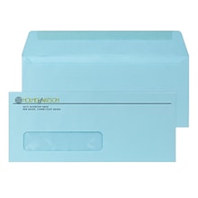 Custom #10 Window Envelopes, 4 1/4 x 9 1/2, 24# Blue Wove, 1 Standard and 1 Custom Inks, 250 / Pac