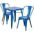 Flash Furniture Metal Indoor-Outdoor Table Set with 2 Stack Chairs; Blue()