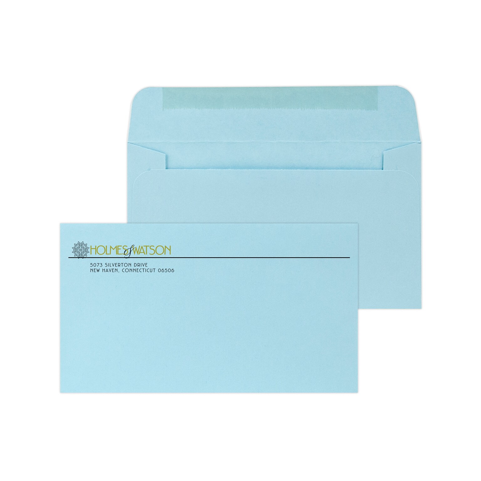 Custom #6-1/2 Standard Envelopes, 3 1/2 x 6 1/4, 24# Blue Wove, 1 Standard and 1 Custom Inks, 250 / Pack