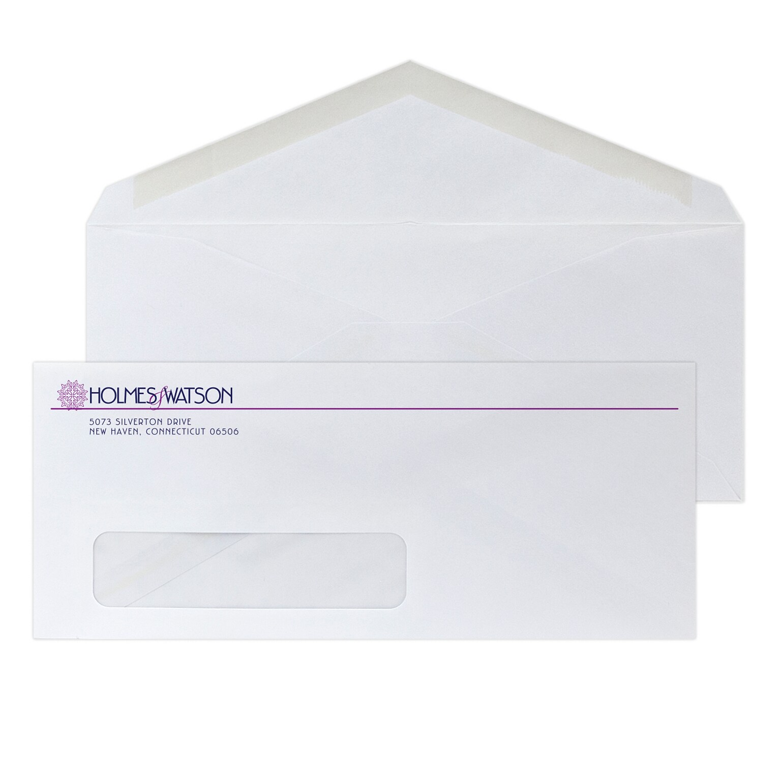 Custom #10 Window Envelopes with V-Flap, 4 1/8 x 9 1/2, 24# White Wove, 2 Custom Inks, 250 / Pack