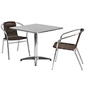 Flash Furniture 31.5 Square Aluminum Indoor/Outdoor Table; 2 Rattan Chairs (TLH32SQ020CHR2)