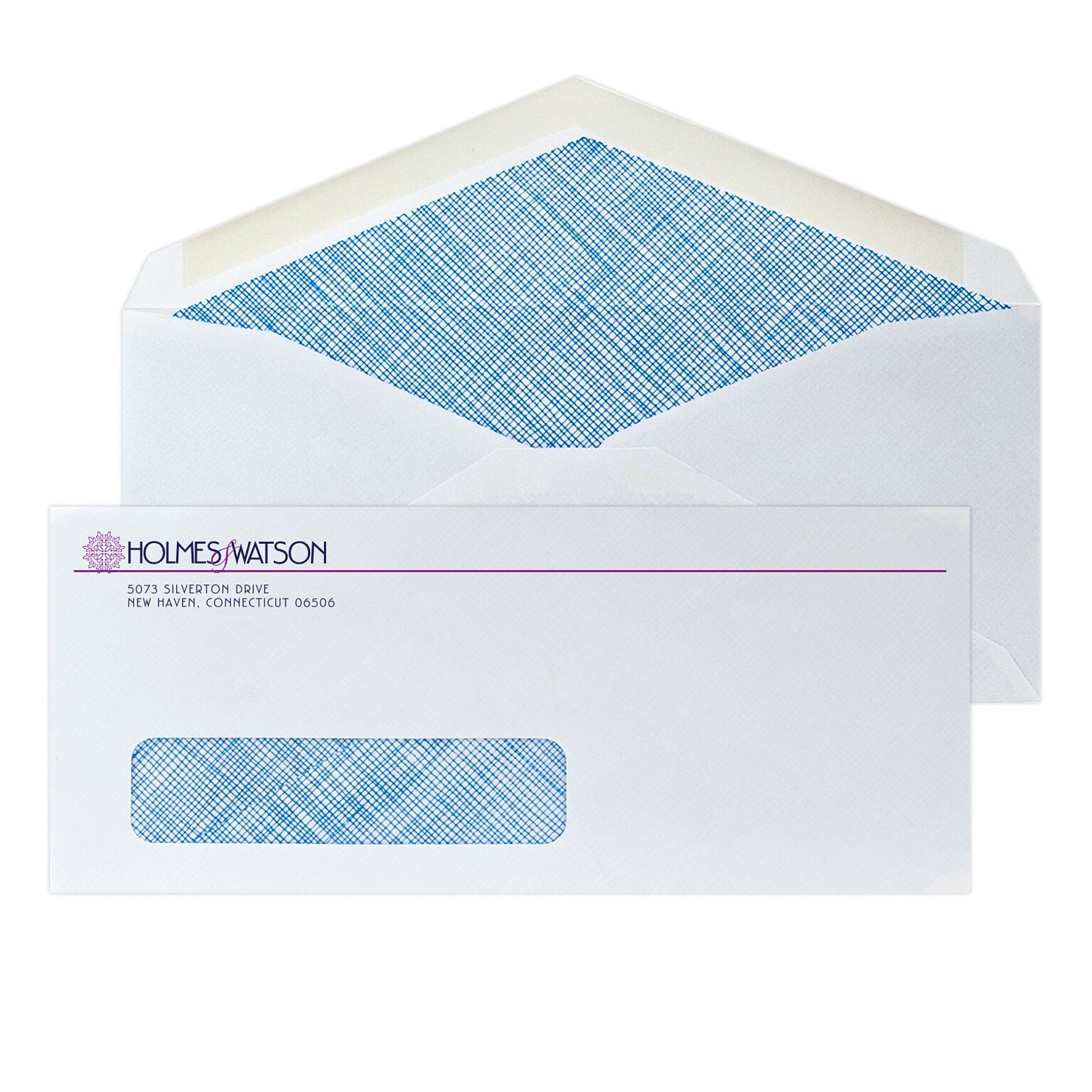 Custom #10 Window Envelopes with Security Tint and V-Flap, 4 1/8 x 9 1/2, 24# White Wove, 2 Custom Inks, 250 / Pack