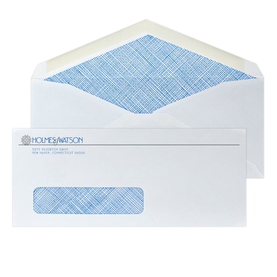 Custom #10 Window Envelopes with Security Tint and V-Flap, 4 1/4 x 9 1/2, 24# White Wove, 2 Standa