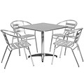 Flash Furniture 31.5 Square Aluminum Indoor/Outdoor Table w/4 Slat-Back Chairs (TLH32SQ017BCHR4)
