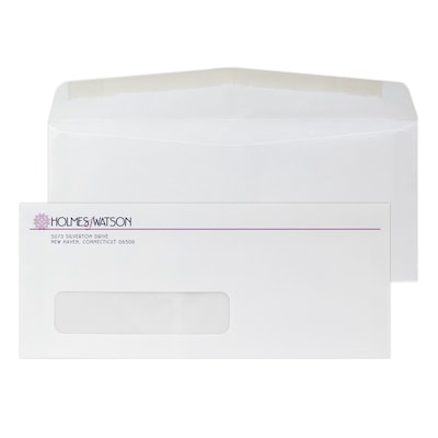 Custom #10 Window Envelopes, 4 1/4 x 9 1/2, 24# White Wove, 2 Custom Inks, 250 / Pack