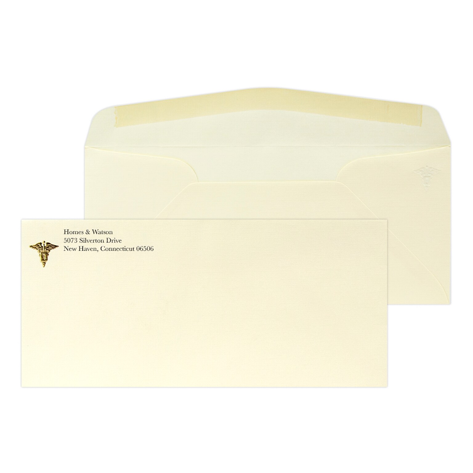 Custom #10 Stationery Envelopes with Embossed Gold Foil Logo 202, 4 1/8x9 1/2, 24# Ivory Laid, 1 Standard Raised Ink, 250/Pack