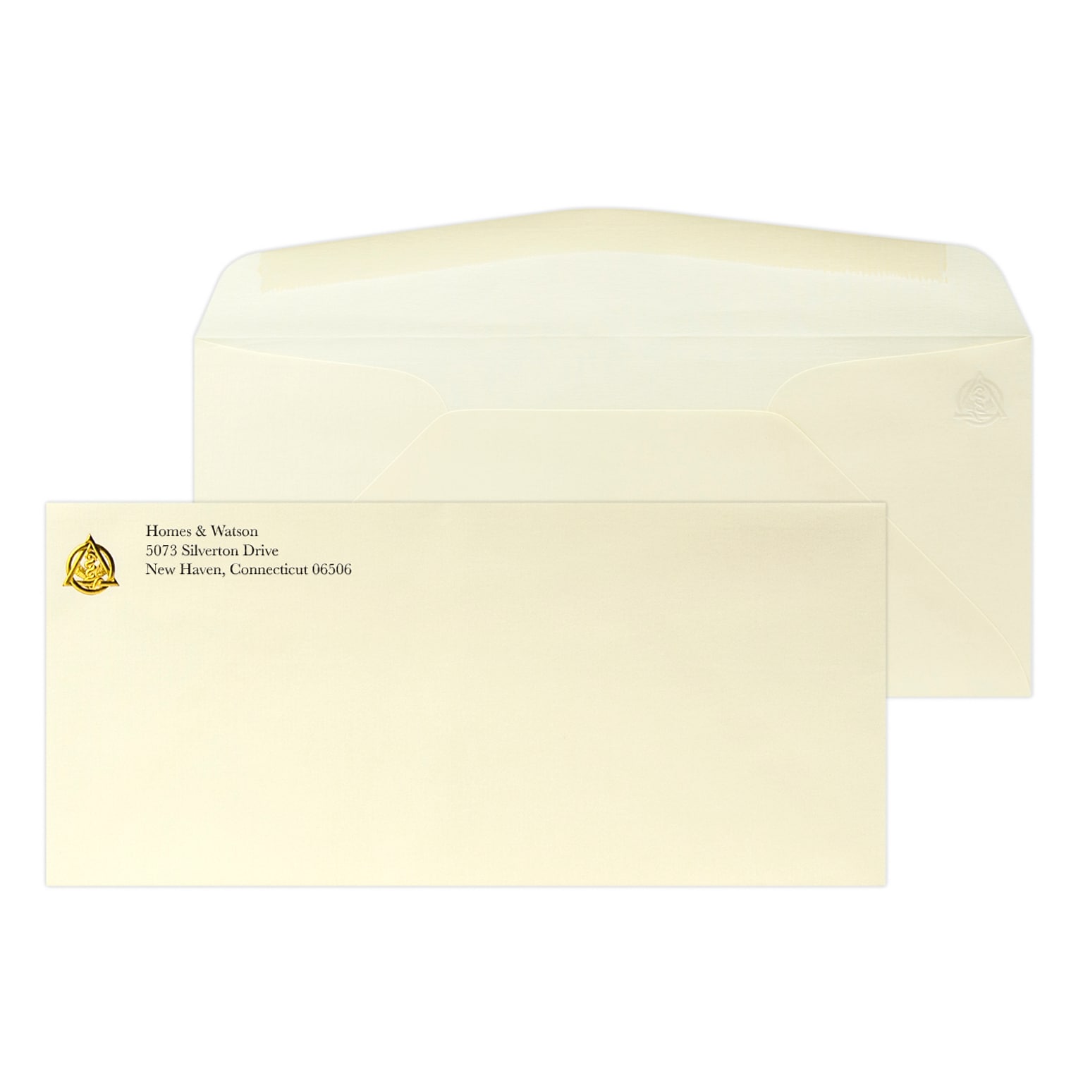 Custom #10 Stationery Envelopes with Embossed Gold Foil Logo 203, 4 1/8x9 1/2, 24# Ivory Laid, 1 Standard Raised Ink, 250/Pack