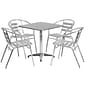 Flash Furniture Lila Indoor-Outdoor Table Set with 4 Slat Back Chairs, 27.5", Aluminum (TLH28SQ017BCHR4)