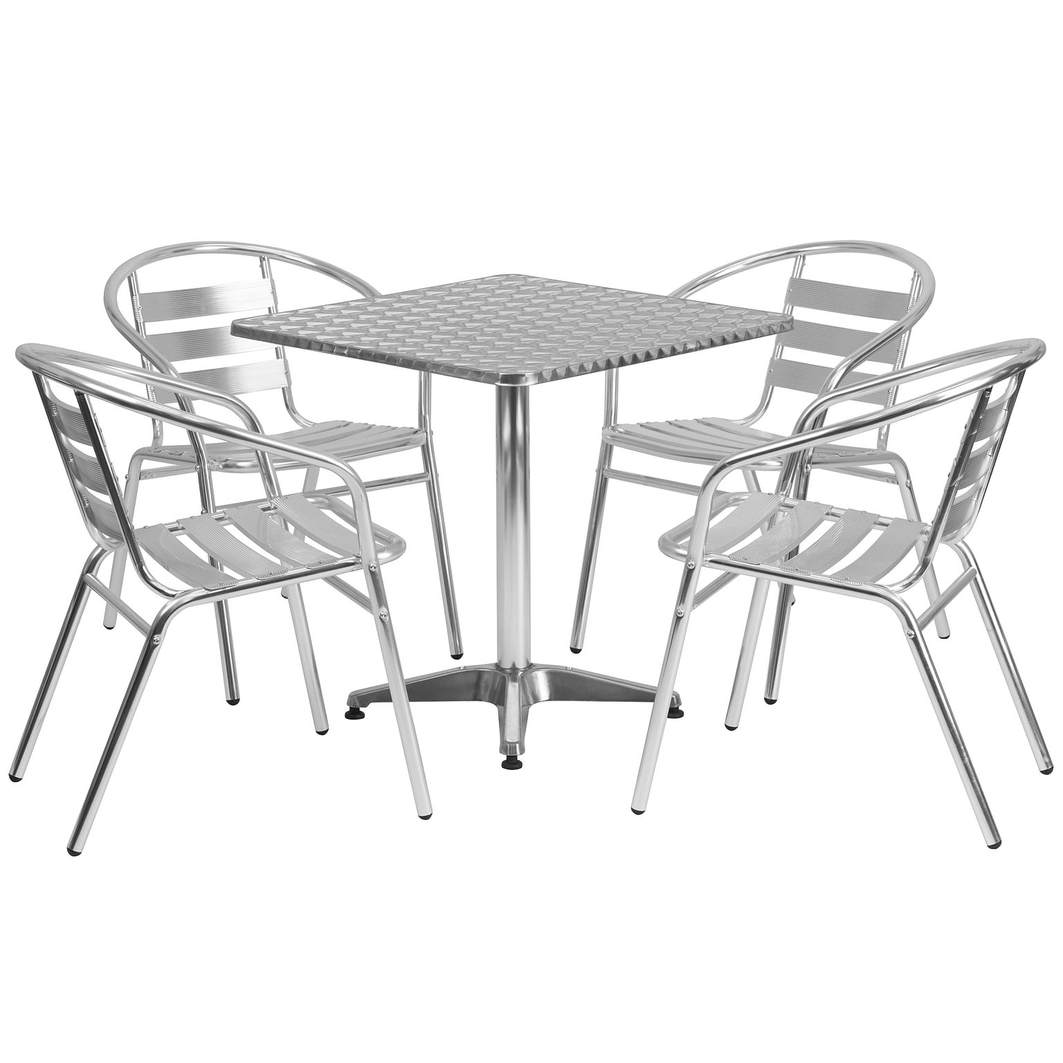 Flash Furniture Lila Indoor-Outdoor Table Set with 4 Slat Back Chairs, 27.5, Aluminum (TLH28SQ017BCHR4)