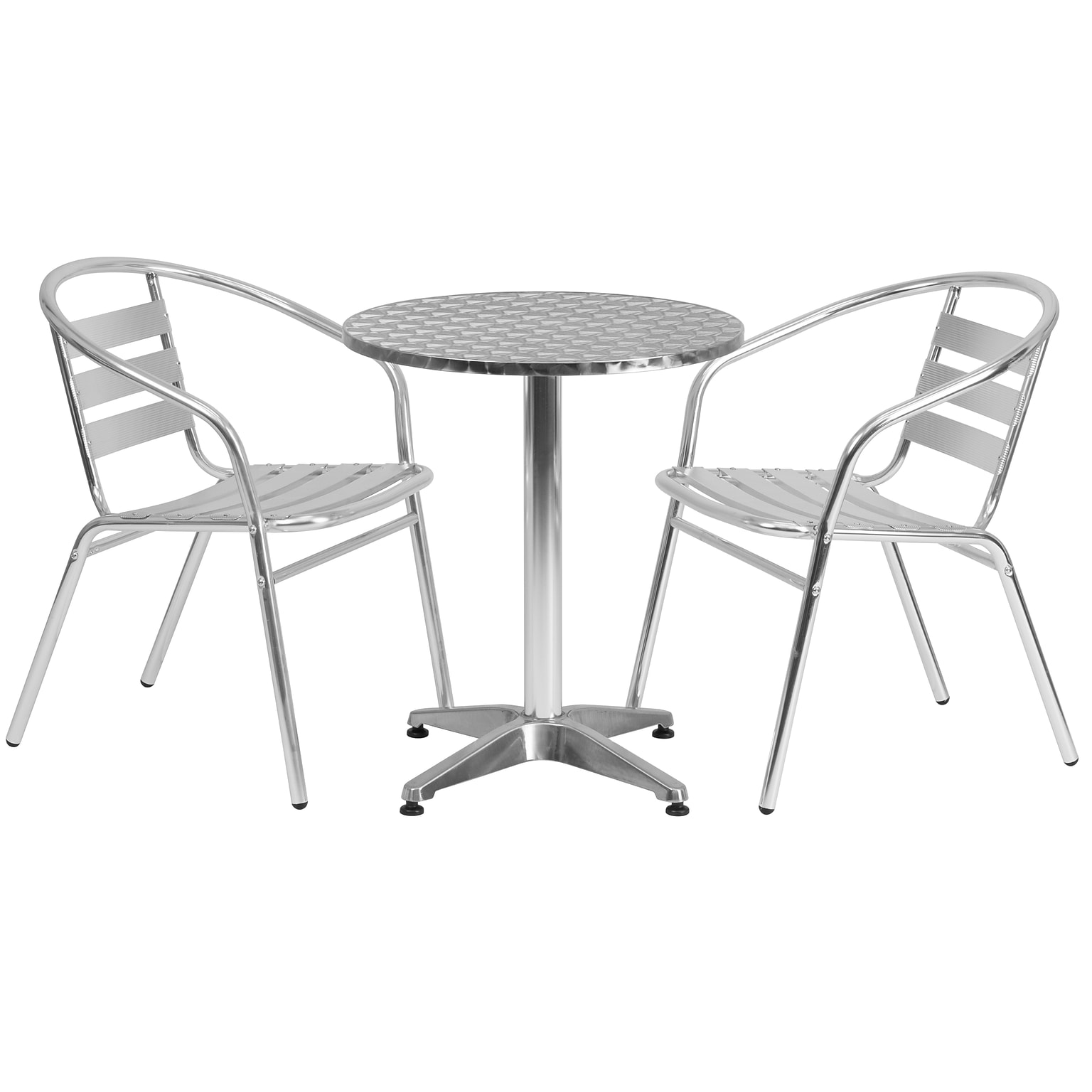 Flash Furniture Lila Indoor-Outdoor 23.5 Round Table Set with 2 Slat Back Chairs, Aluminum (TLH24RD017BCHR2)