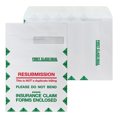 9 x 13 Resubmission Right Window Self Seal Envelopes with Security Tint, 28# White Wove, No Imprint, 250 / Pack