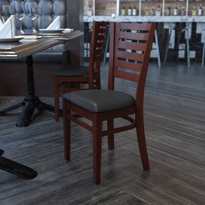 Flash Furniture Darby Traditional Vinyl & Wood Slat Back Restaurant Dining Chair, Walnut/Black (XUDG