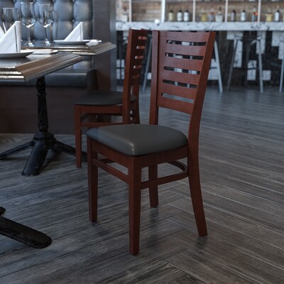 Flash Furniture Darby Traditional Vinyl & Wood Slat Back Restaurant Dining Chair, Walnut/Black (XUDGW018WALBKV)