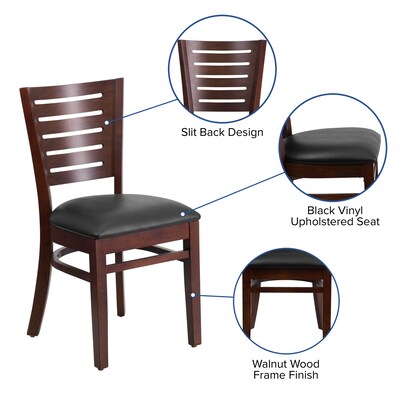 Flash Furniture Darby Series Slat-Back Wood Restaurant Chair, Walnut Finish w/Black Vinyl Seat