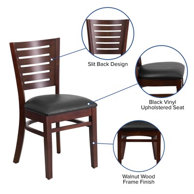 Flash Furniture Darby Traditional Vinyl & Wood Slat Back Restaurant Dining Chair, Walnut/Black (XUDGW018WALBKV)