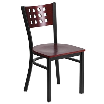 Flash Furniture Hercules Decorative Cutout-Back Metal Restaurant Chair - Black w/Mahogany Wood Back