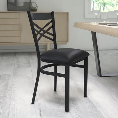 Flash Furniture Hercules Traditional Vinyl & Metal X-Back Restaurant Dining Chair, Black (XU6FOBXBKB