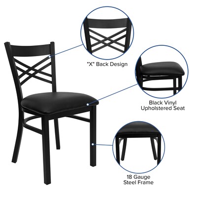 Flash Furniture Hercules Traditional Vinyl & Metal X-Back Restaurant Dining Chair, Black (XU6FOBXBKBLKV)