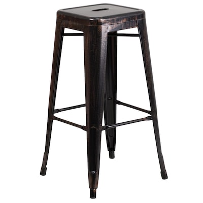 Flash Furniture Kai Industrial Metal Bar Stool without Back, Black-Antique Gold (CH3132030BQ)