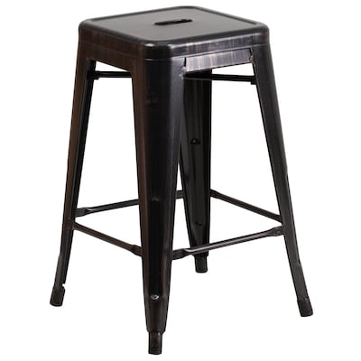 Flash Furniture Kai Industrial Metal Counter Stool without Back, Black-Antique Gold (CH3132024BQ)