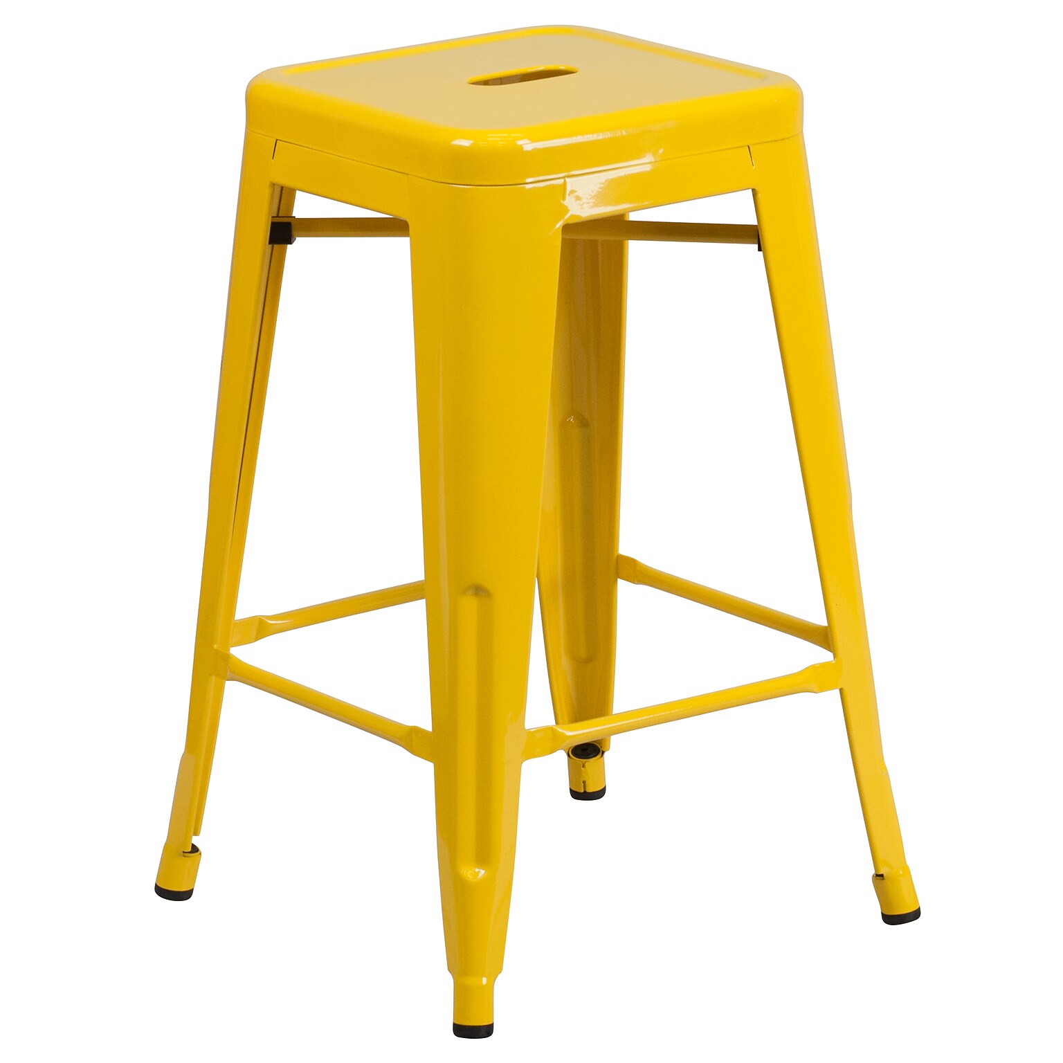 Flash Furniture Kai Industrial Galvanized Steel Counter Stool without Back, Yellow (CH3132024YL)