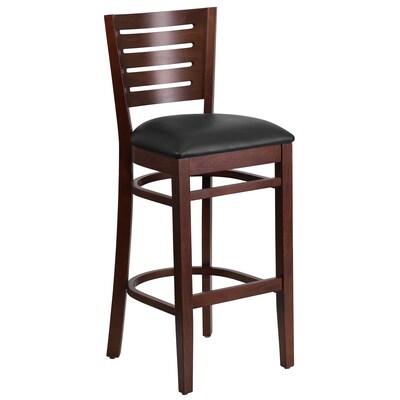 Flash Furniture Darby Series Slat-Back Wood Restaurant Barstool, Walnut w/Black Vinyl Seat