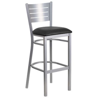 Flash Furniture HERCULES Series Traditional Metal Slat Back Restaurant Barstool, Silver/Black (XUDG6