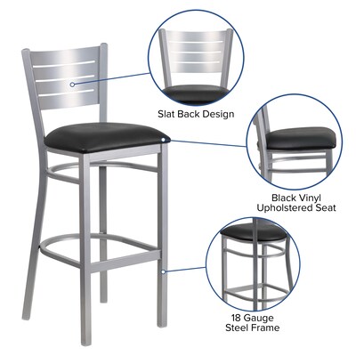 Flash Furniture HERCULES Series Traditional Metal Slat Back Restaurant Barstool, Silver/Black (XUDG60402BBKV)