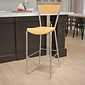 Flash Furniture Invincible Series Traditional Metal Open Back Restaurant Barstool, Silver/Natural Wood (XUDG60218B)