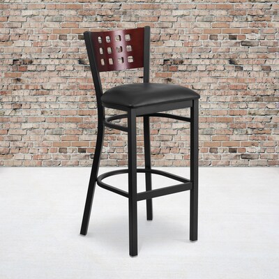 Cherry Wood Barstool Flash Furniture 30'' High Swivel Seat with Black Leather