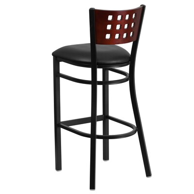 Flash Furniture HERCULES Series Traditional Metal Cutout Back Restaurant Barstool, Black/Mahogany Wood (XUDG118MAHBBKV)