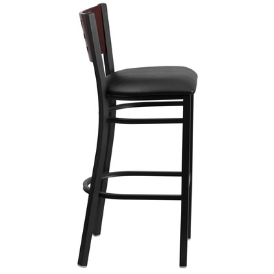 Flash Furniture HERCULES Series Traditional Metal Cutout Back Restaurant Barstool, Black/Mahogany Wood (XUDG118MAHBBKV)