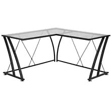 Flash Furniture 79 Glass L-Shape Computer Desk, Clear/Black (NANWK096)