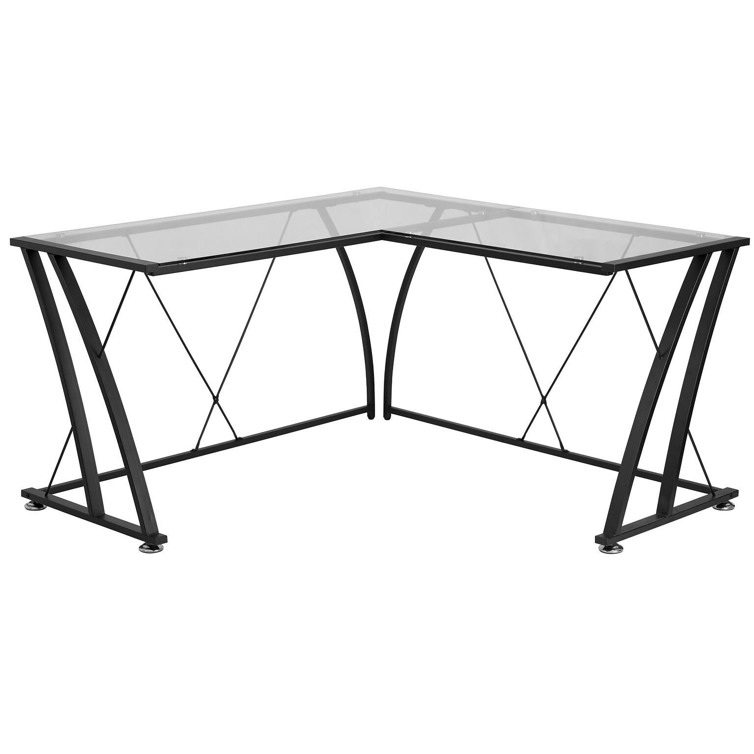 Flash Furniture 79 Glass L-Shape Computer Desk, Clear/Black (NANWK096)