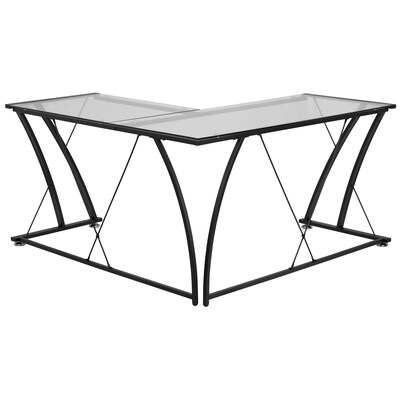 Flash Furniture 79" Glass L-Shape Computer Desk, Clear/Black (NANWK096)