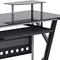 Flash Furniture Glass Computer Desk with Pull-Out Keyboard Tray and CPU Cart, Black